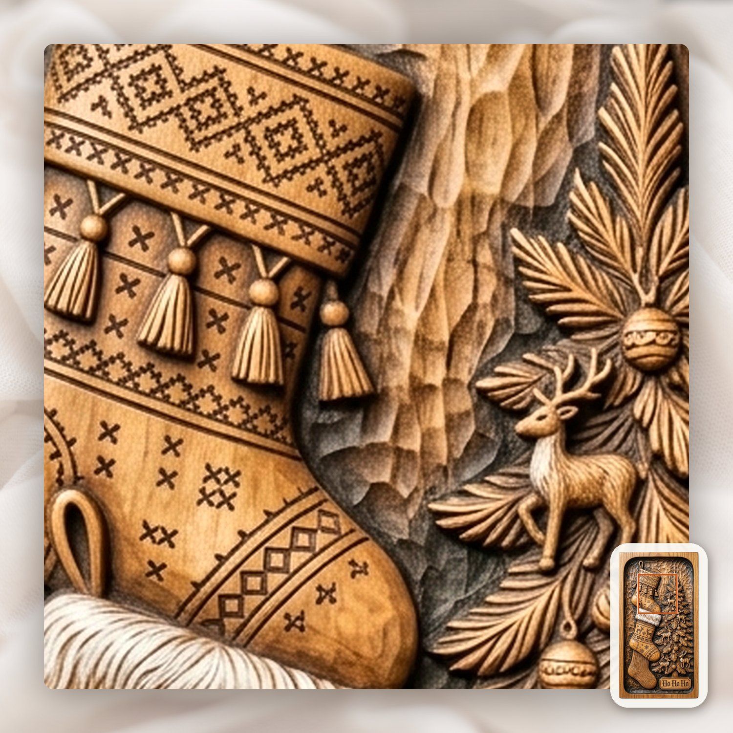 Traditional Christmas Stockings and Tree CNC Relief STL bas-relief STL — view 13