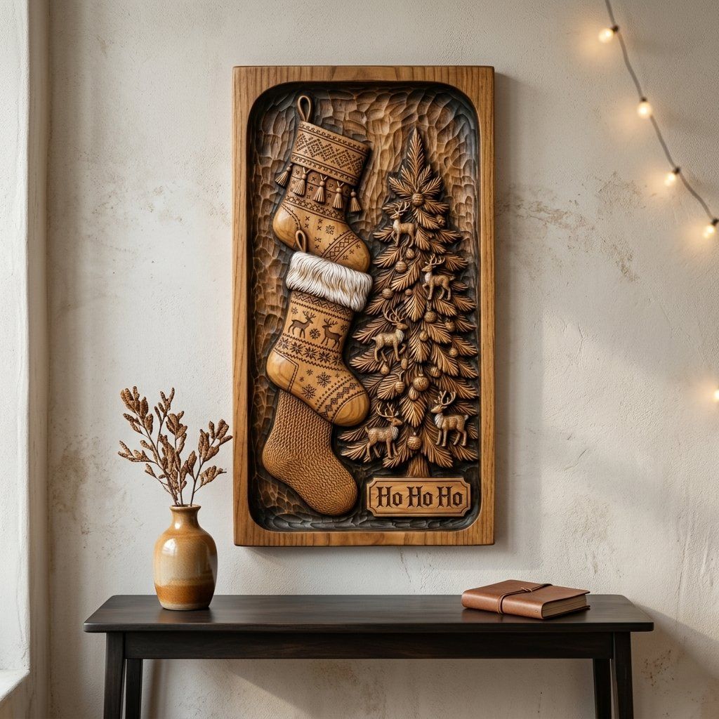Traditional Christmas Stockings and Tree CNC Relief STL bas-relief STL — view 14