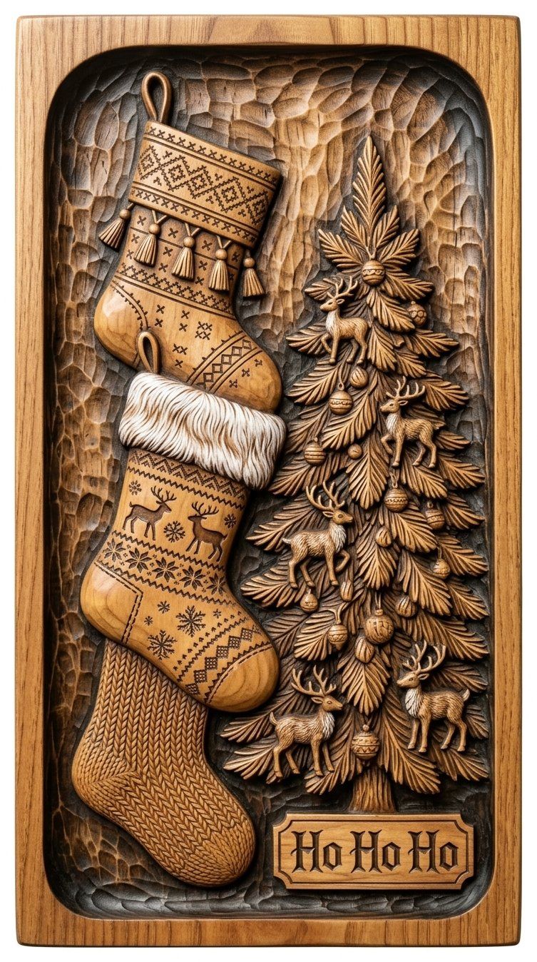 Traditional Christmas Stockings and Tree CNC Relief STL bas-relief STL — view 12