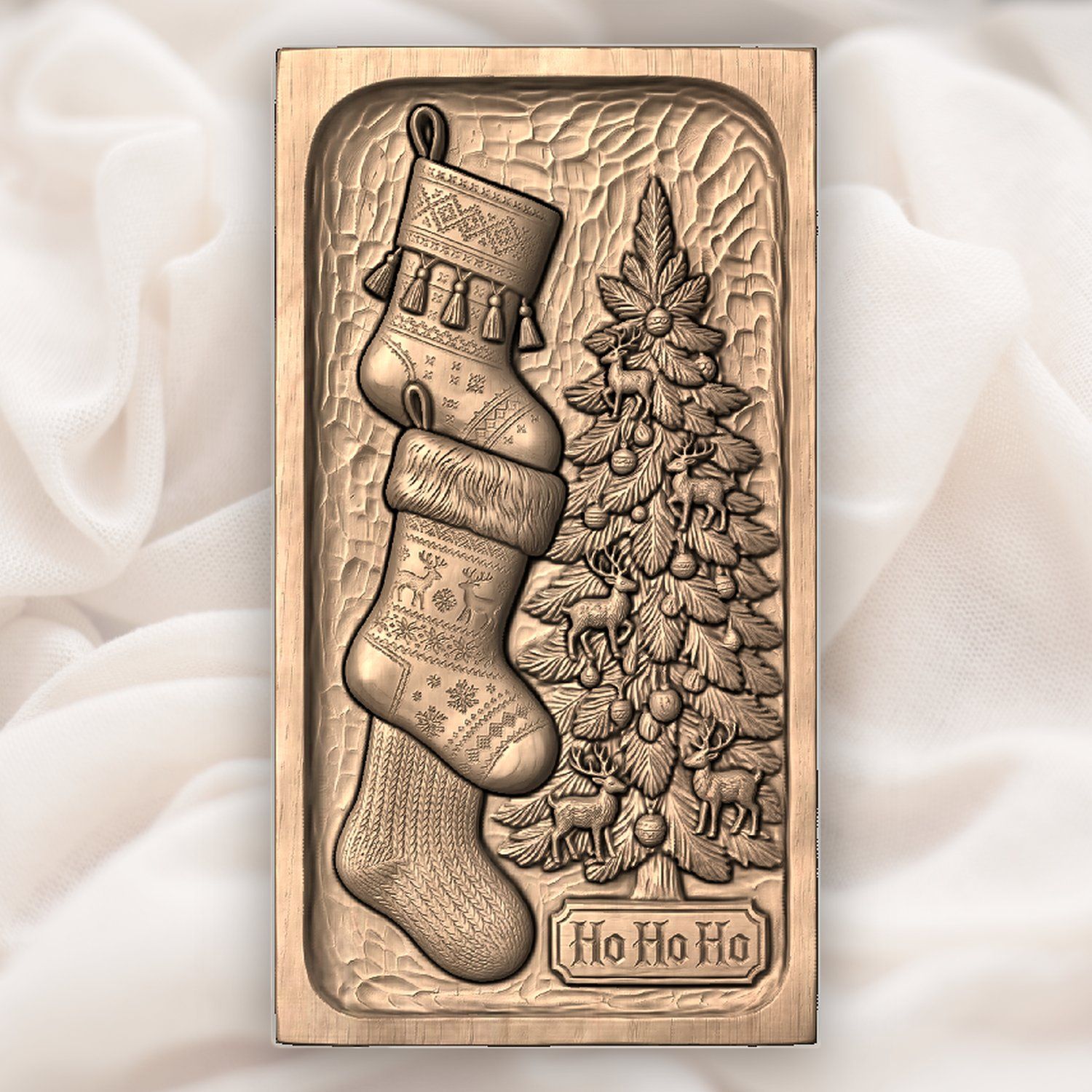 Traditional Christmas Stockings and Tree CNC Relief STL bas-relief STL — view 4
