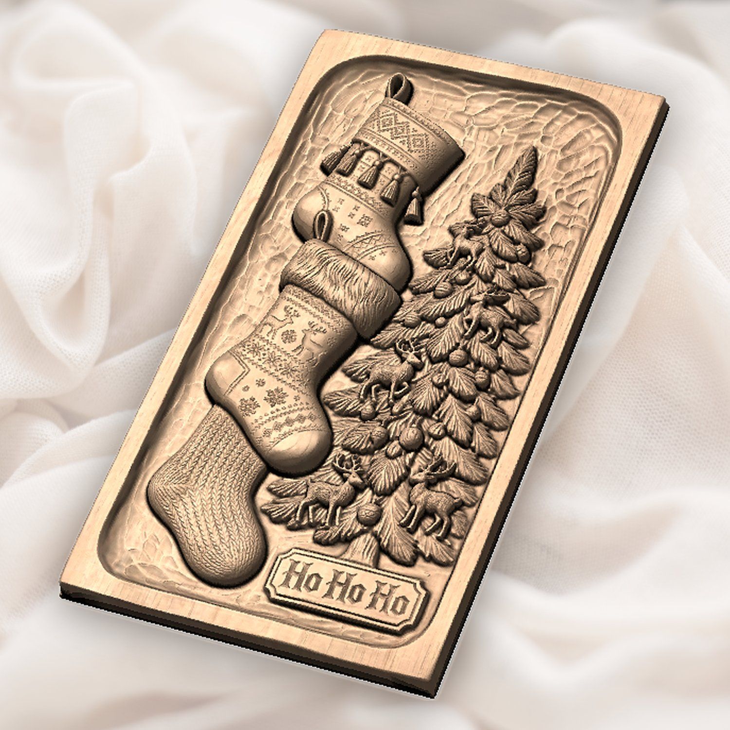 Traditional Christmas Stockings and Tree CNC Relief STL bas-relief STL — view 5