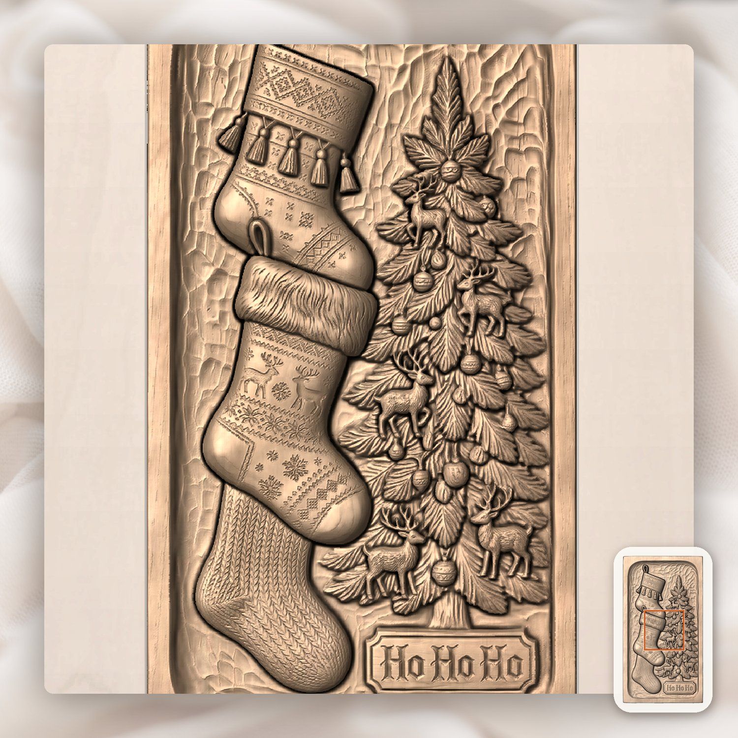 Traditional Christmas Stockings and Tree CNC Relief STL bas-relief STL — view 6