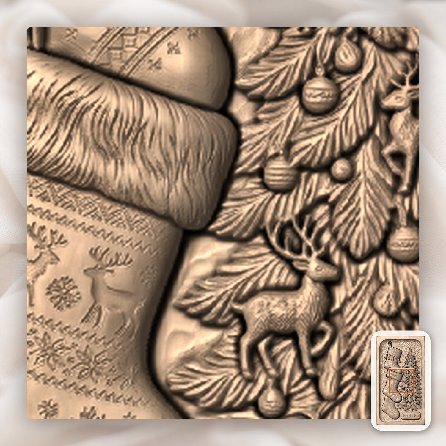 Traditional Christmas Stockings and Tree CNC Relief STL bas-relief STL — view 7
