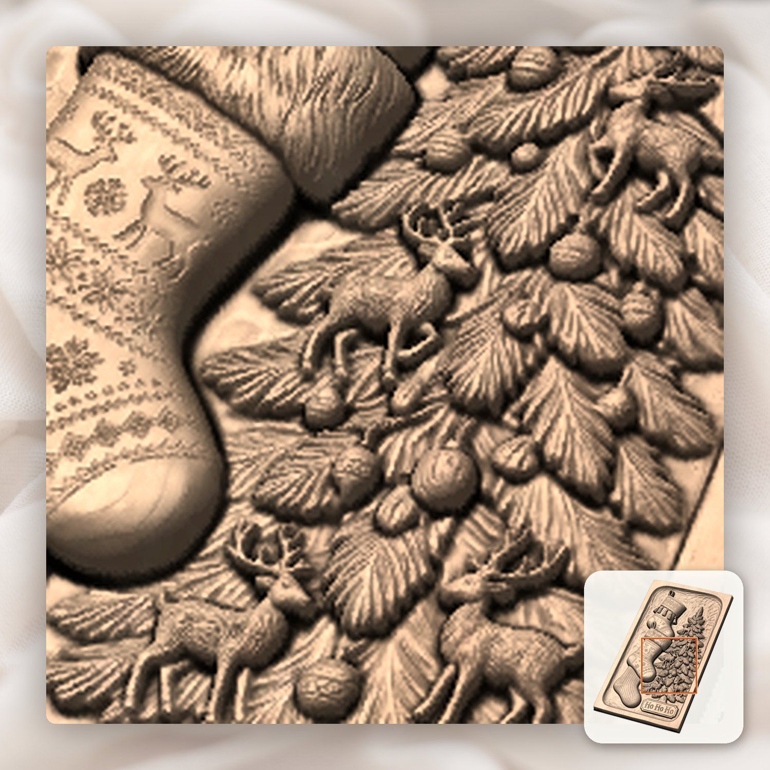 Traditional Christmas Stockings and Tree CNC Relief STL bas-relief STL — view 9