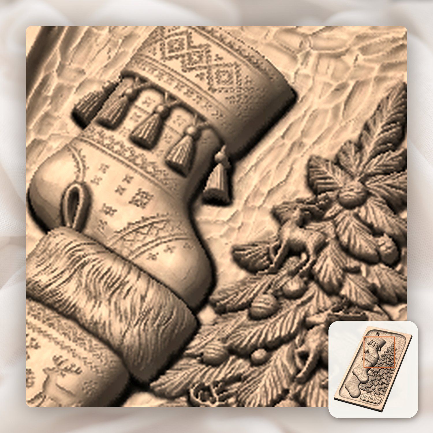 Traditional Christmas Stockings and Tree CNC Relief STL bas-relief STL — view 10