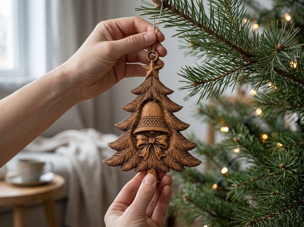 Traditional Christmas Tree Bell Ornament CNC Relief STL | Holiday Wood Carving Design | Rustic Pine Tree Decor — carved bas relief STL file for CNC