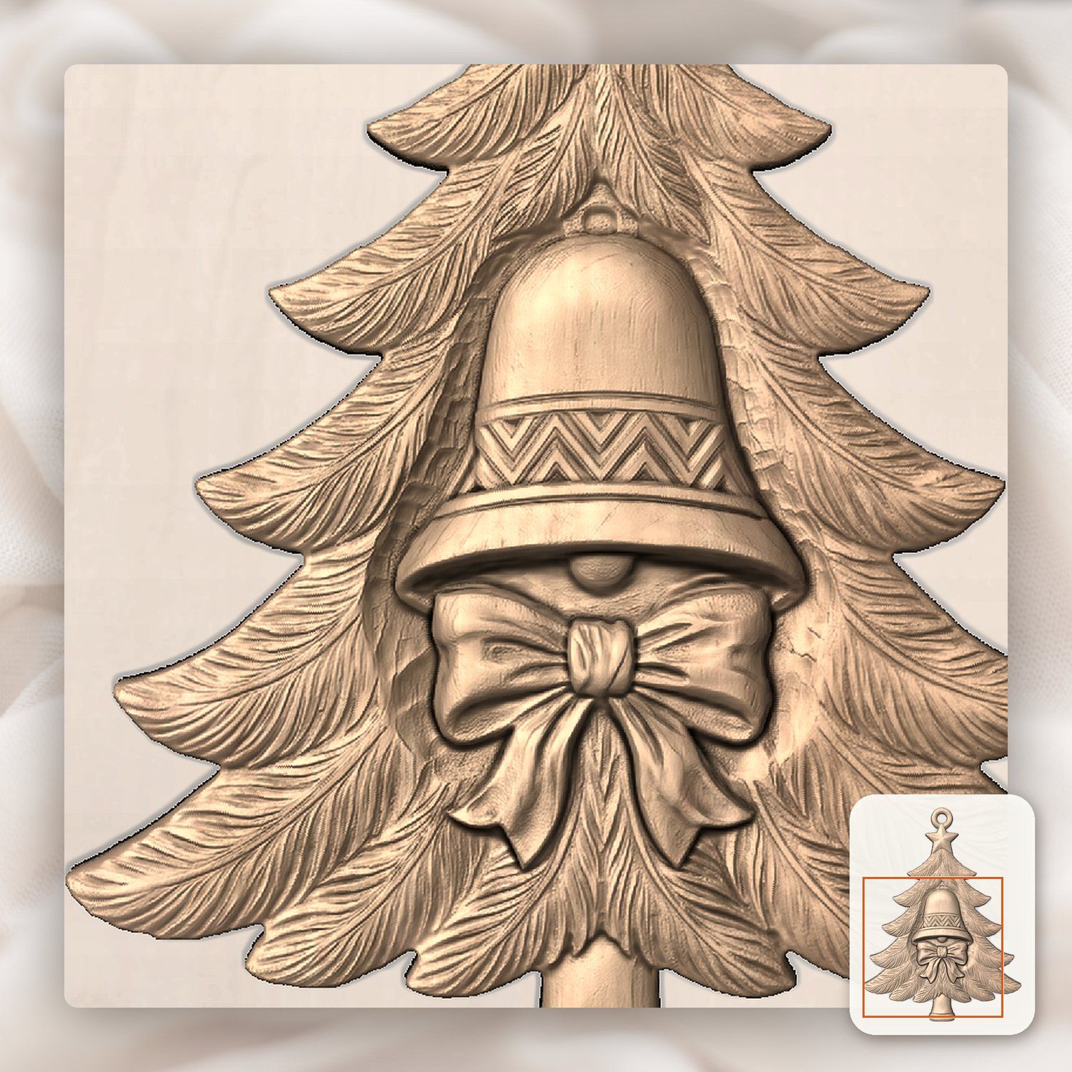 Traditional Christmas Tree Bell Ornament CNC Relief STL bas-relief STL — view 7