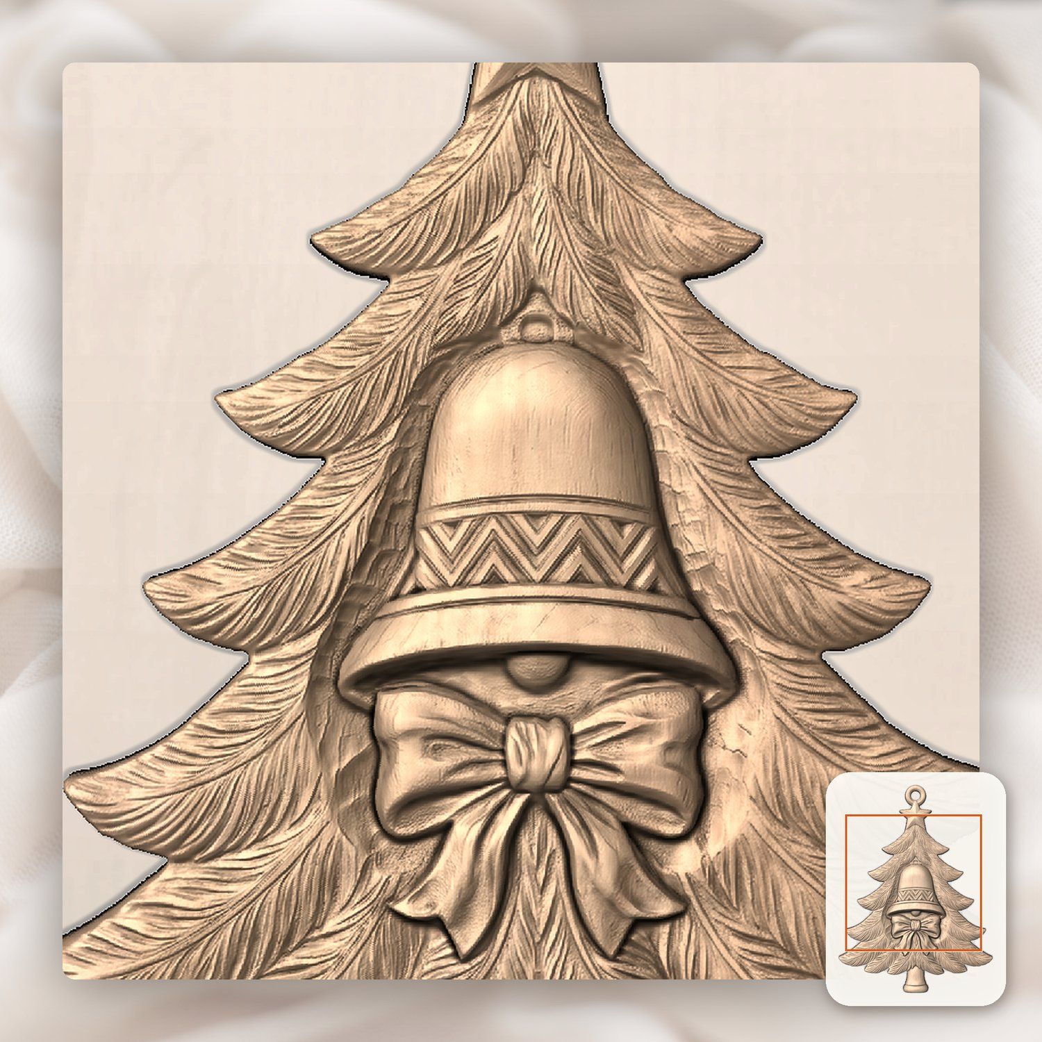 Traditional Christmas Tree Bell Ornament CNC Relief STL bas-relief STL — view 8