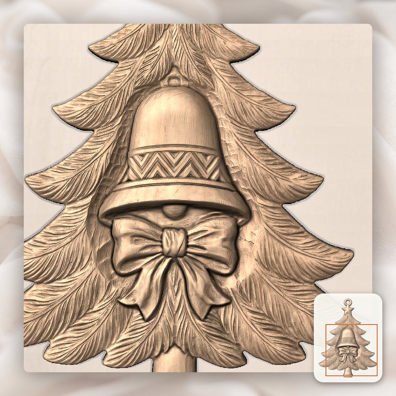 Traditional Christmas Tree Bell Ornament CNC Relief STL bas-relief STL — view 9