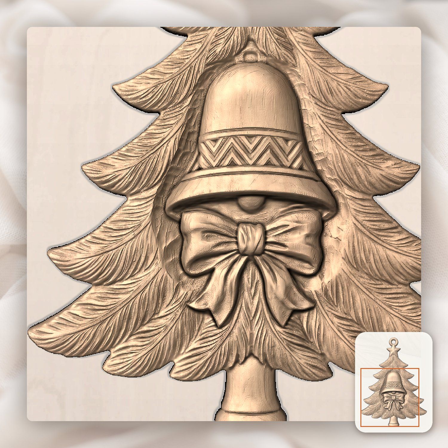 Traditional Christmas Tree Bell Ornament CNC Relief STL bas-relief STL — view 10