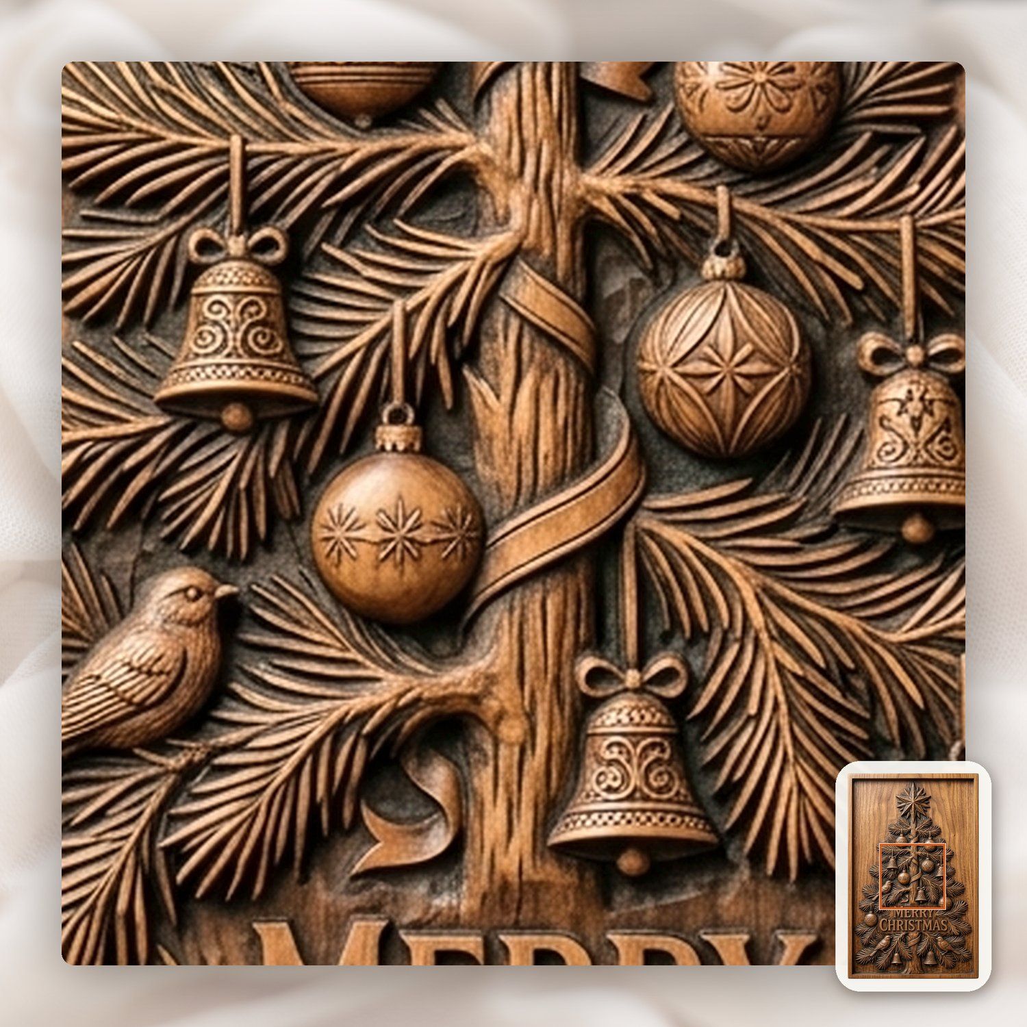 Traditional Christmas Tree Wall Decor CNC Relief STL bas-relief STL — view 12