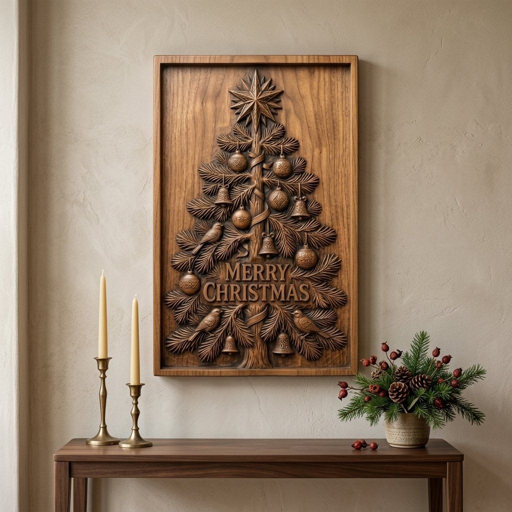 Traditional Christmas Tree Wall Decor CNC Relief STL bas-relief STL — view 14