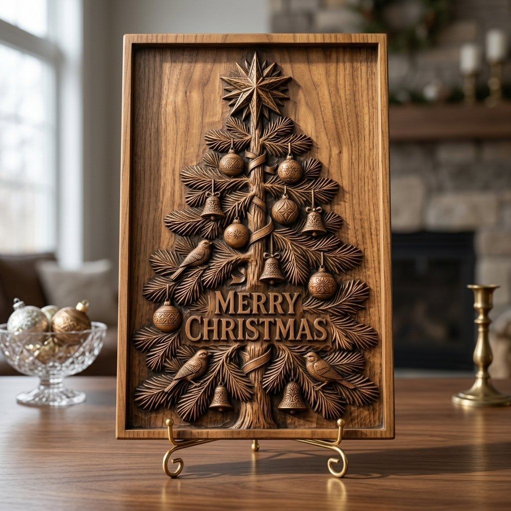 Traditional Christmas Tree Wall Decor CNC Relief STL bas-relief STL — view 3