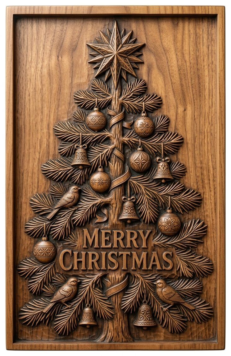 Traditional Christmas Tree Wall Decor CNC Relief STL bas-relief STL — view 11