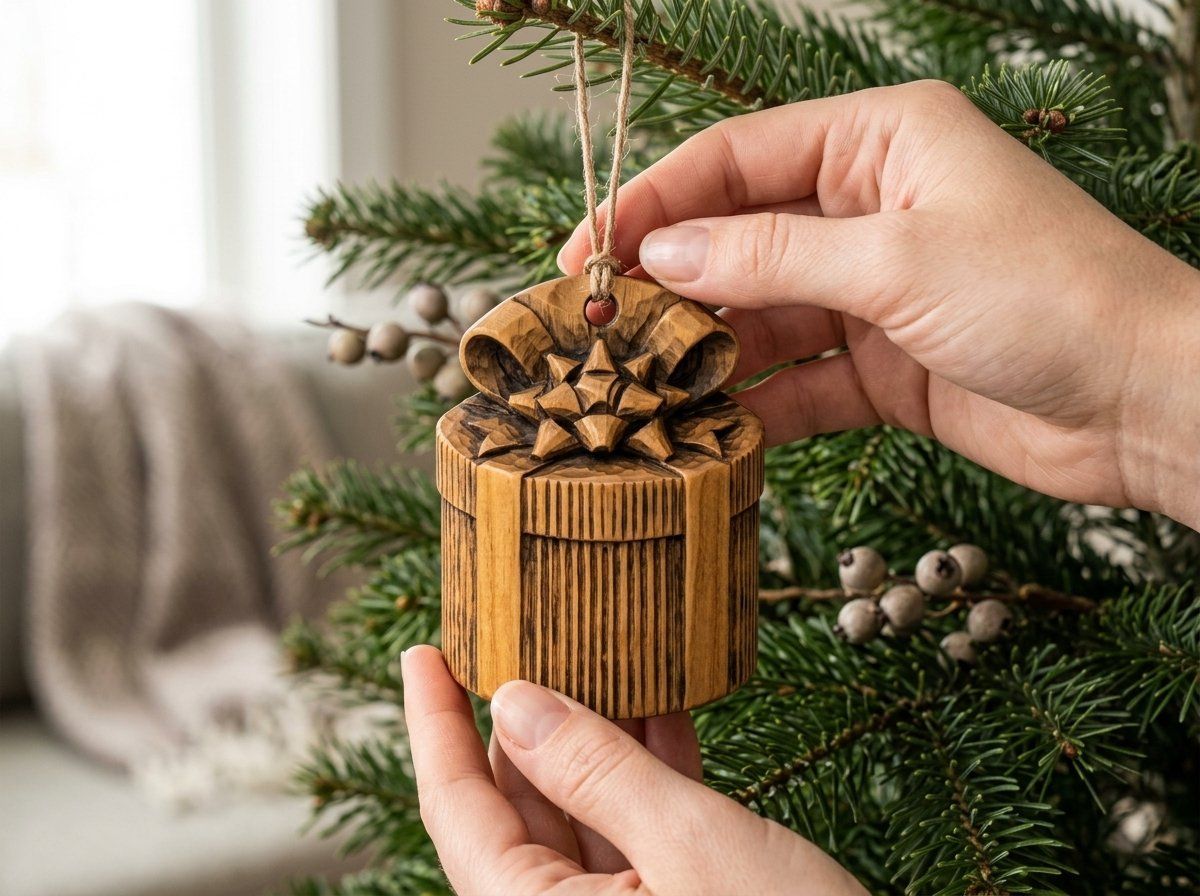 Traditional Gift Box Star Bow Ornament CNC Relief STL | Holiday Wood Carving Design | Festive Keepsake Pattern — carved bas relief STL file for CNC