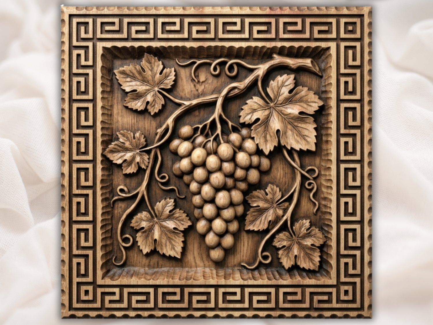 Traditional Grapevine Harvest Greek Key Border CNC Relief STL bas-relief STL — view 2