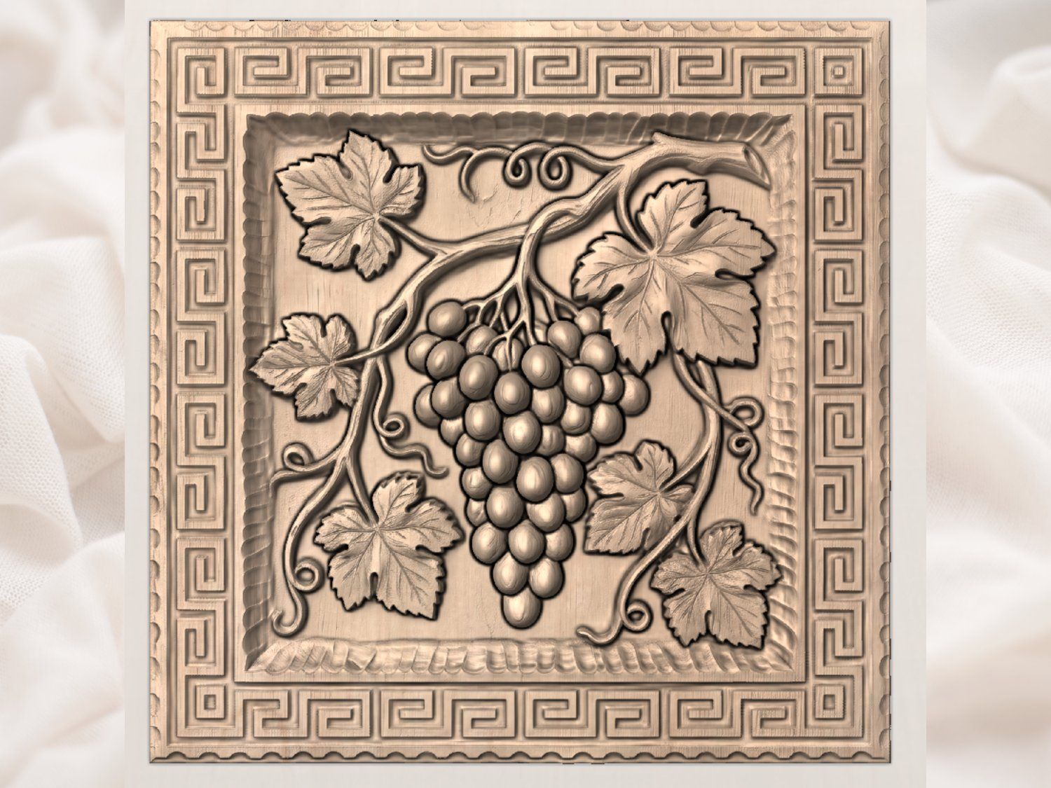 Traditional Grapevine Harvest Greek Key Border CNC Relief STL bas-relief STL — view 3