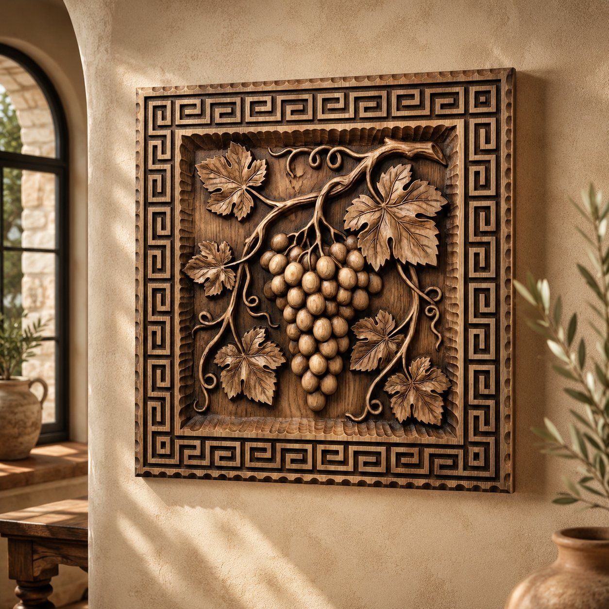 Traditional Grapevine Harvest Greek Key Border CNC Relief STL bas-relief STL — view 5