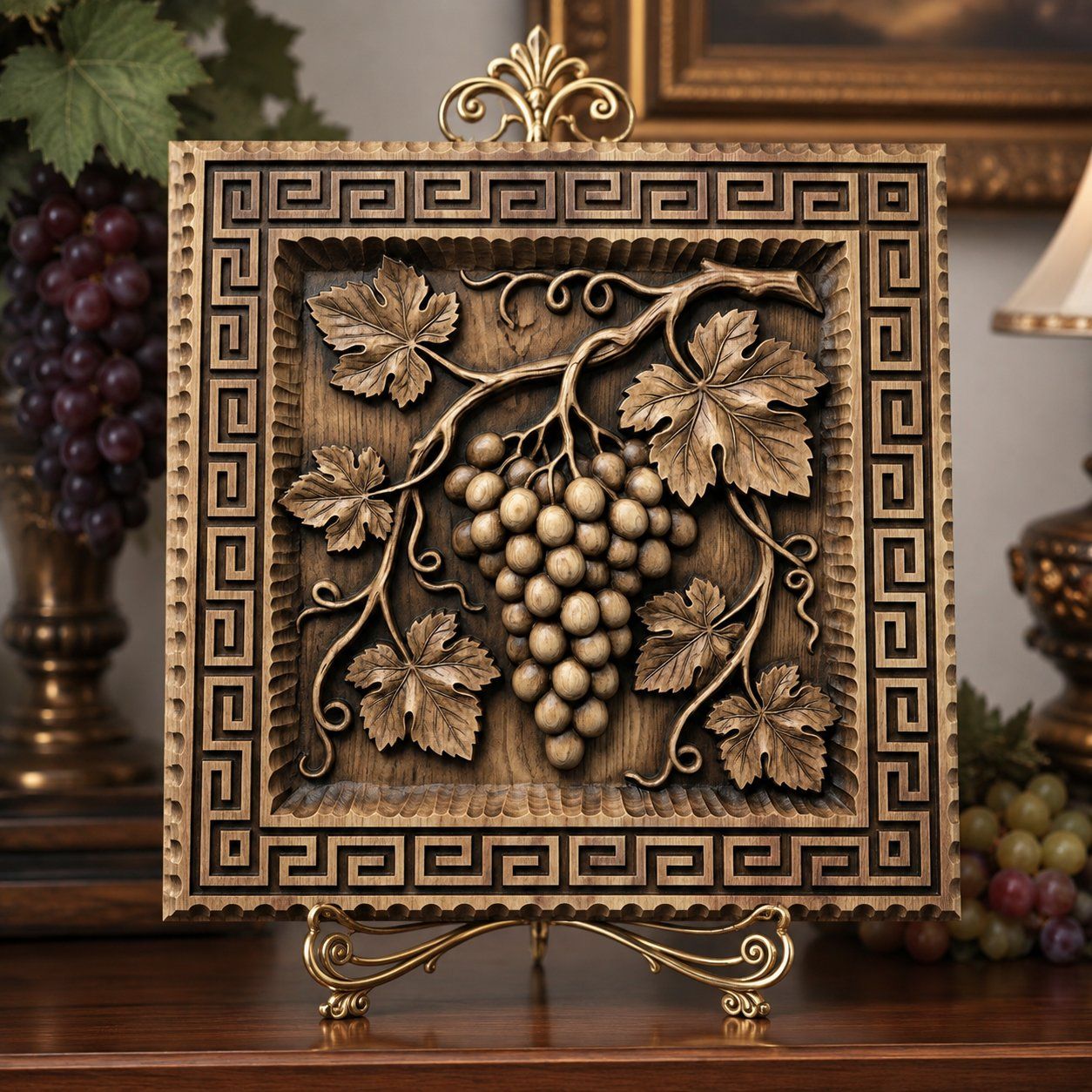 Traditional Grapevine Harvest Greek Key Border CNC Relief STL bas-relief STL — view 6