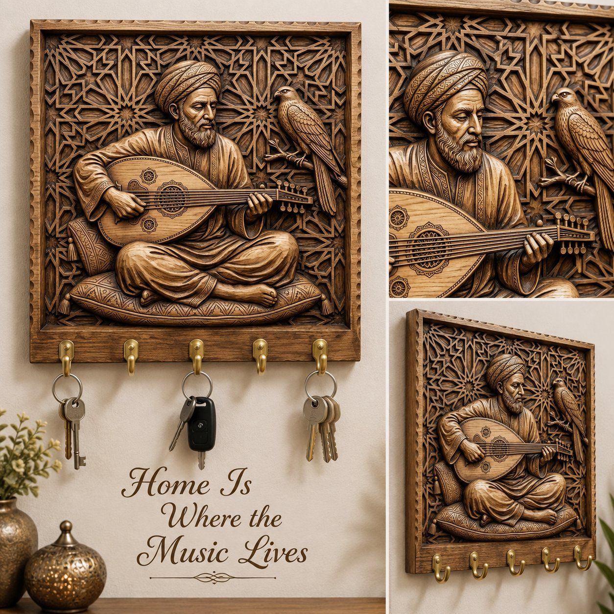 Traditional Oud Player and Falcon CNC Relief STL bas-relief STL — view 10