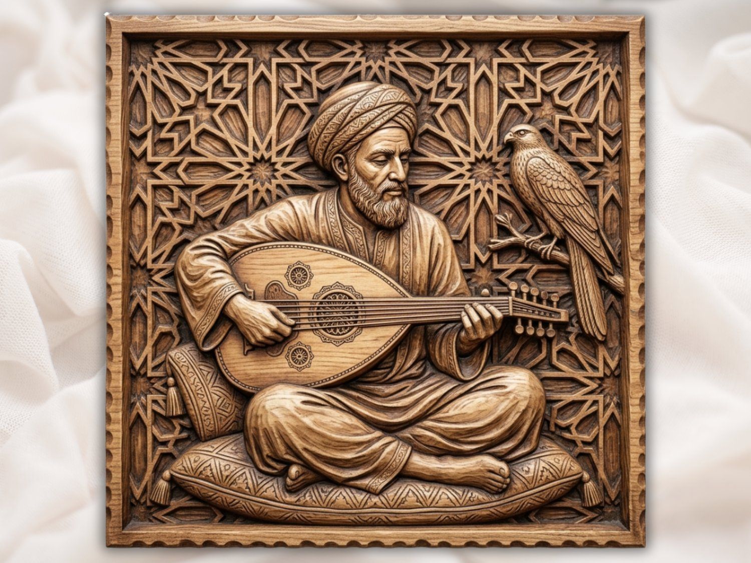 Traditional Oud Player and Falcon CNC Relief STL bas-relief STL — view 2