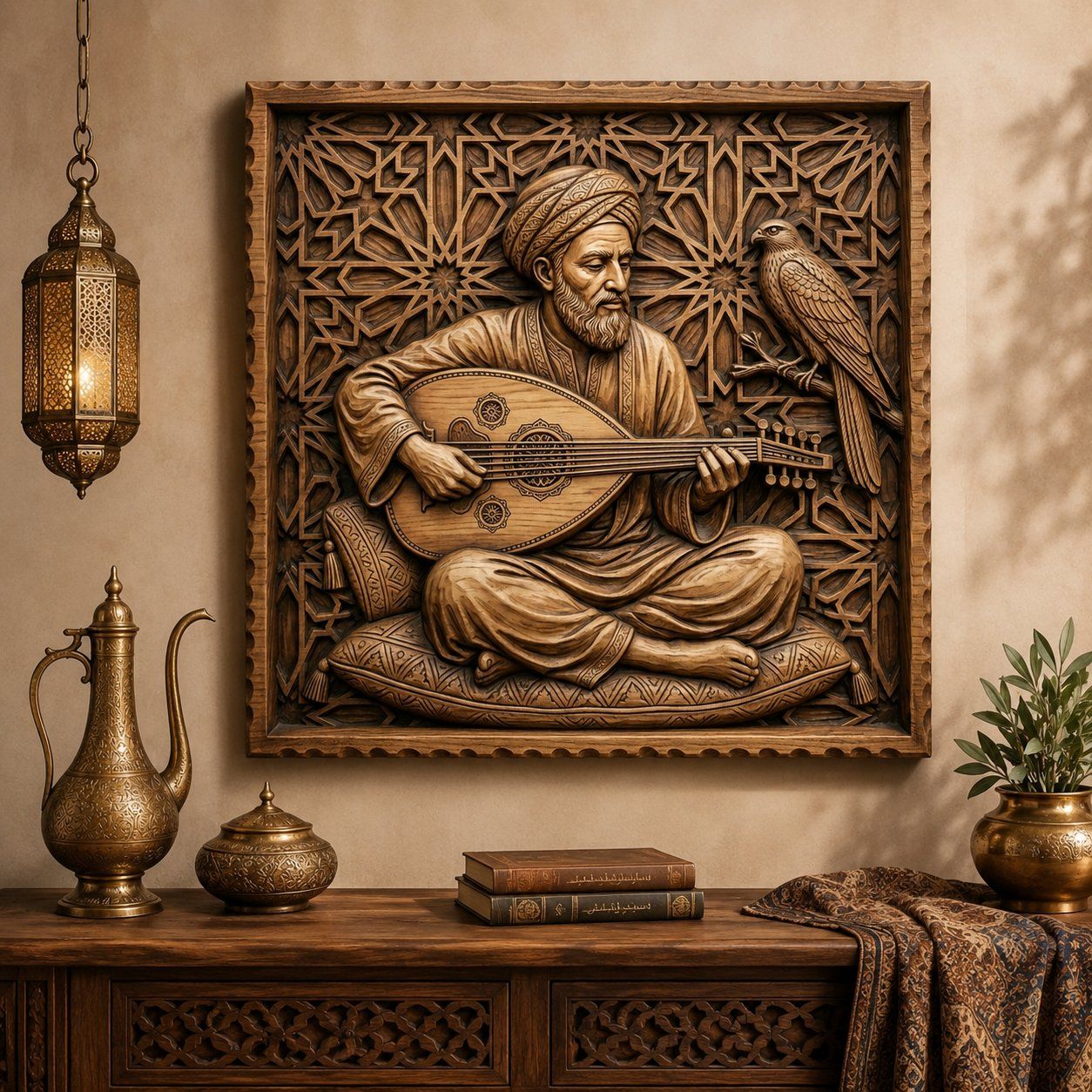 Traditional Oud Player and Falcon CNC Relief STL bas-relief STL — view 6