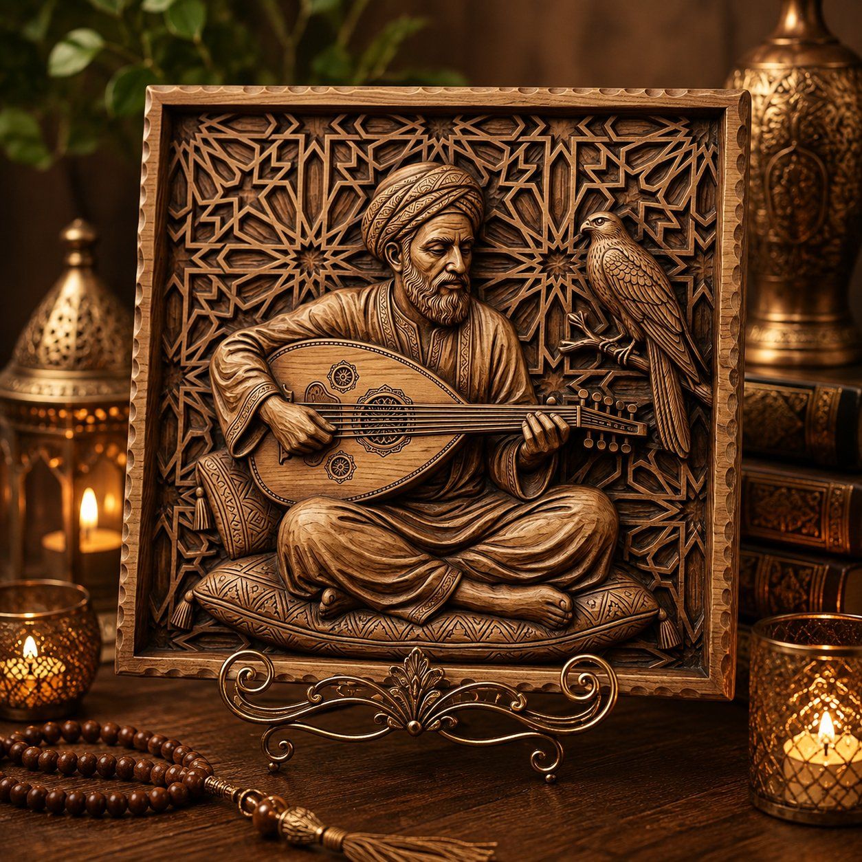 Traditional Oud Player and Falcon CNC Relief STL bas-relief STL — view 7