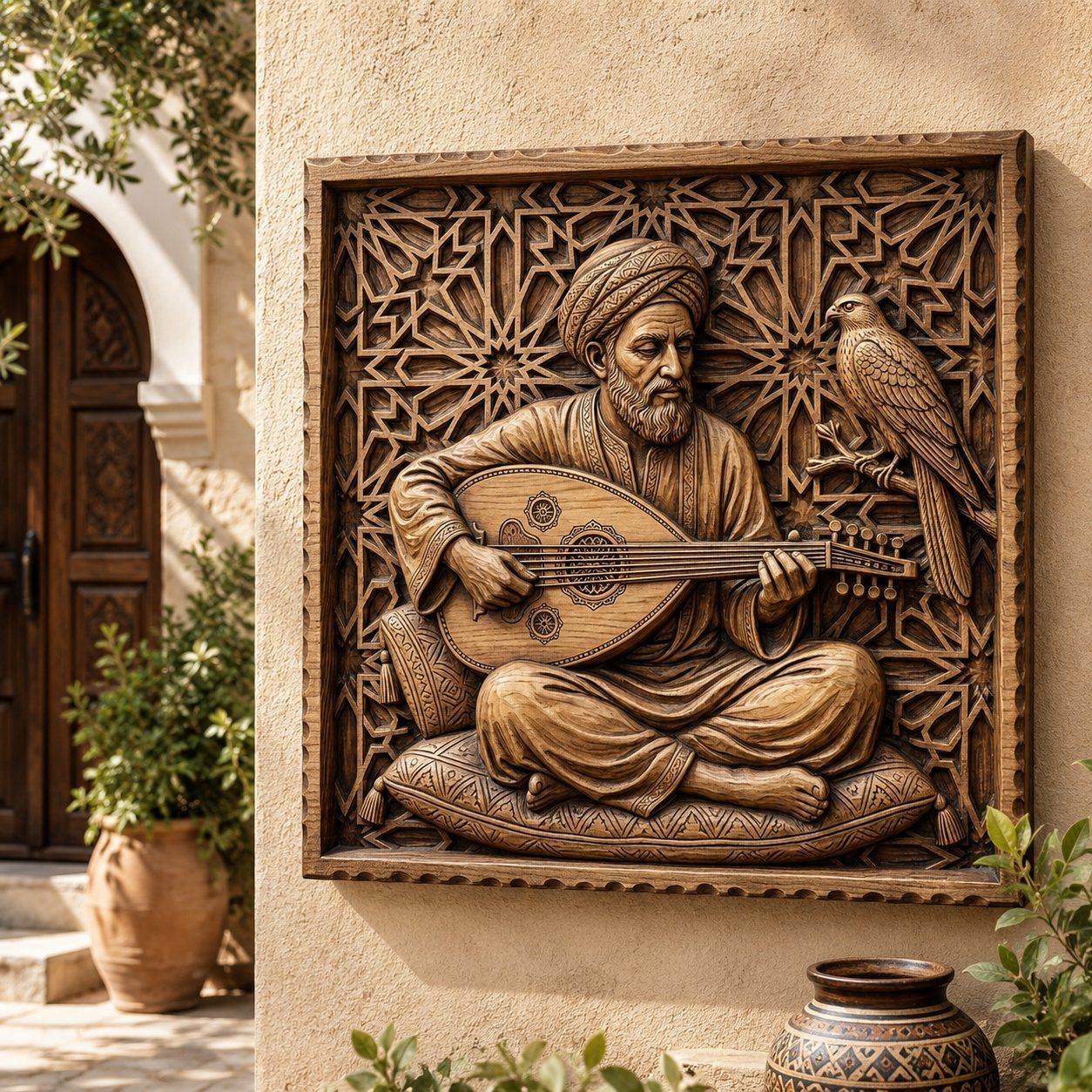 Traditional Oud Player and Falcon CNC Relief STL bas-relief STL — view 8