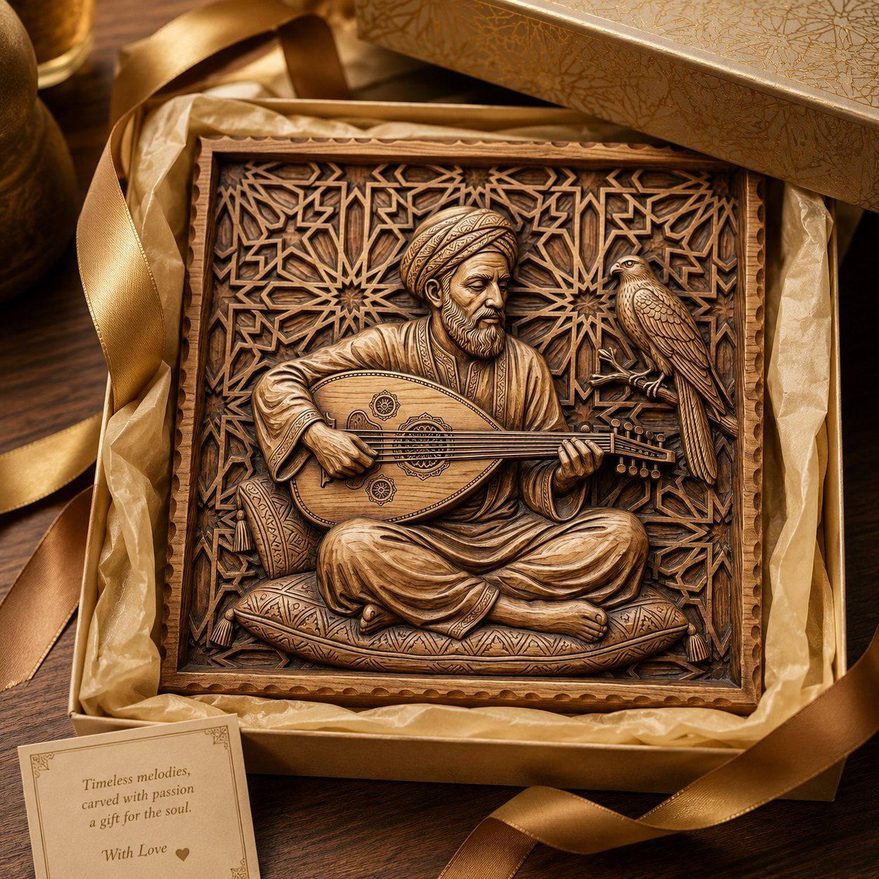 Traditional Oud Player and Falcon CNC Relief STL bas-relief STL — view 9