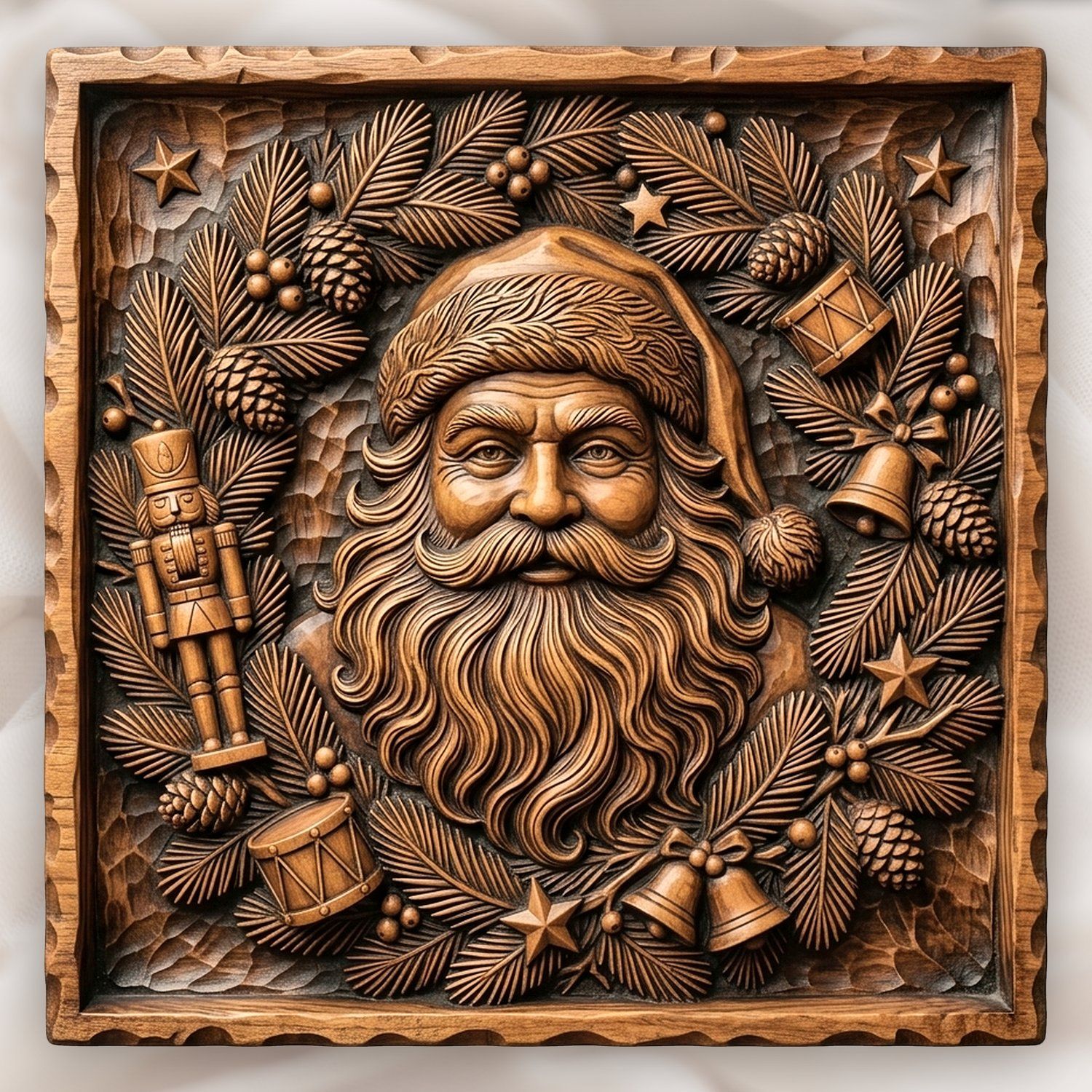 Traditional Santa Claus Wreath CNC Relief STL bas-relief STL design