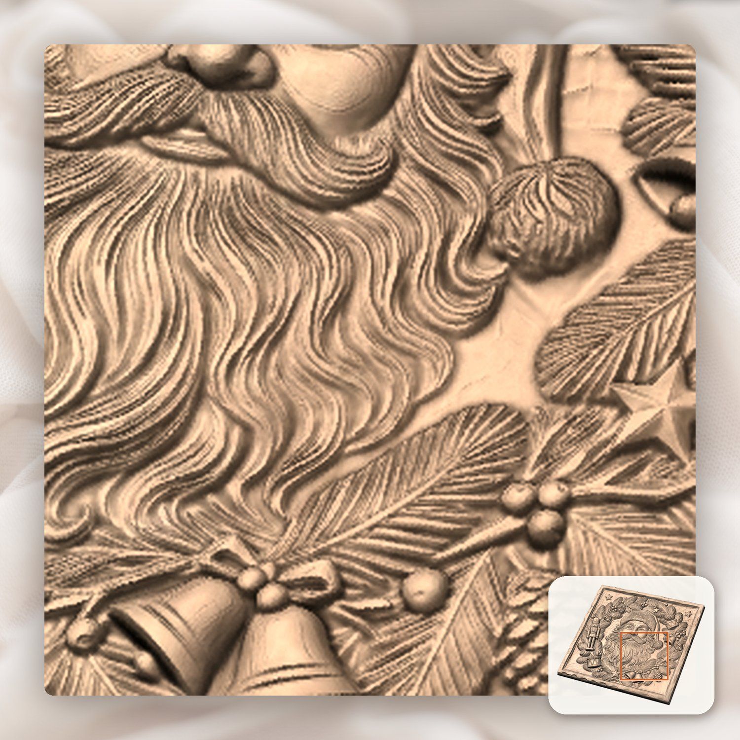 Traditional Santa Claus Wreath CNC Relief STL bas-relief STL — view 10