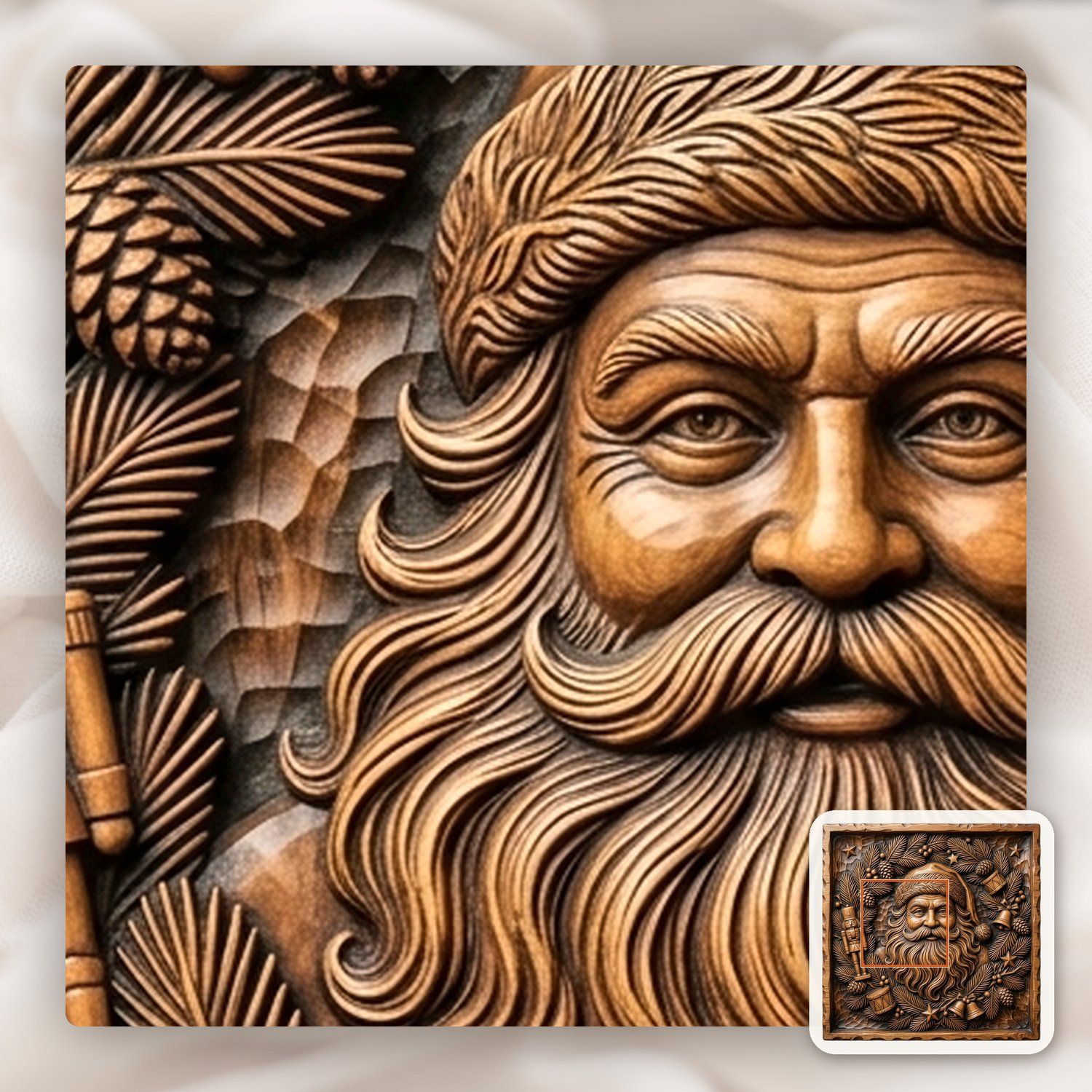 Traditional Santa Claus Wreath CNC Relief STL bas-relief STL — view 11
