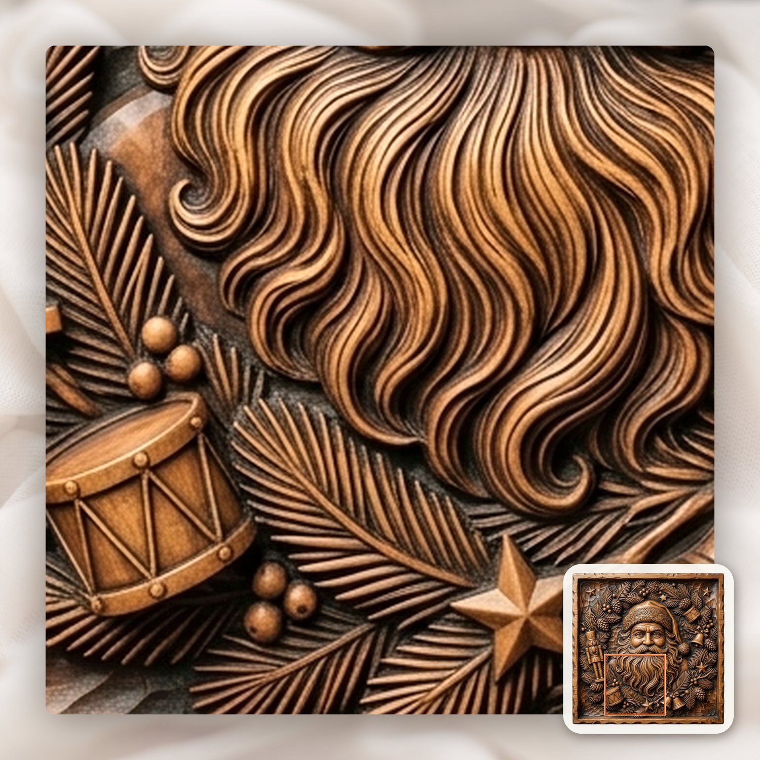 Traditional Santa Claus Wreath CNC Relief STL bas-relief STL — view 12
