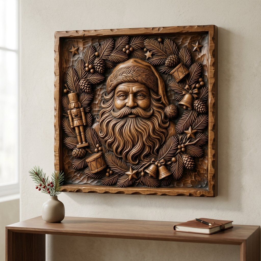 Traditional Santa Claus Wreath CNC Relief STL bas-relief STL — view 13