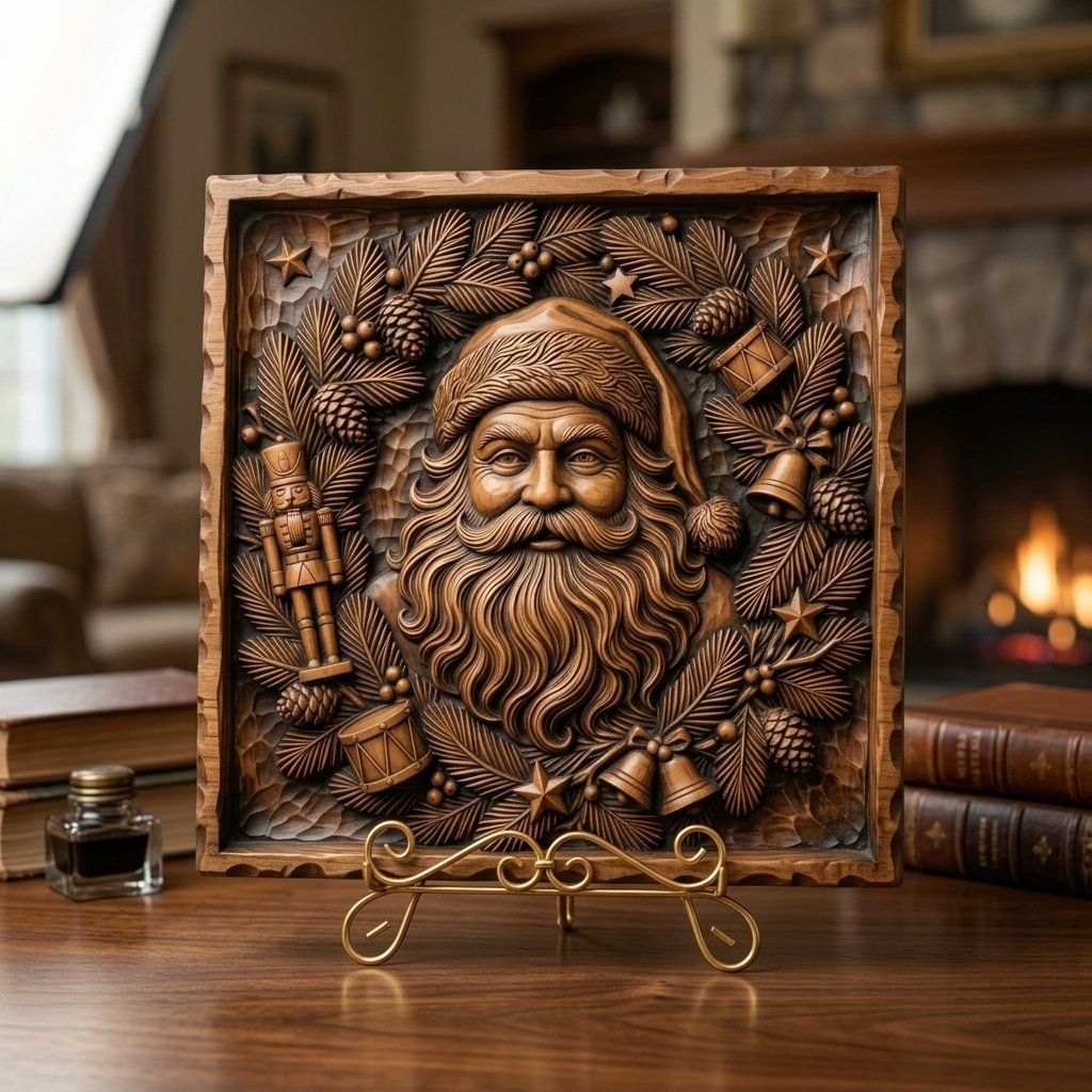 Traditional Santa Claus Wreath CNC Relief STL bas-relief STL — view 3