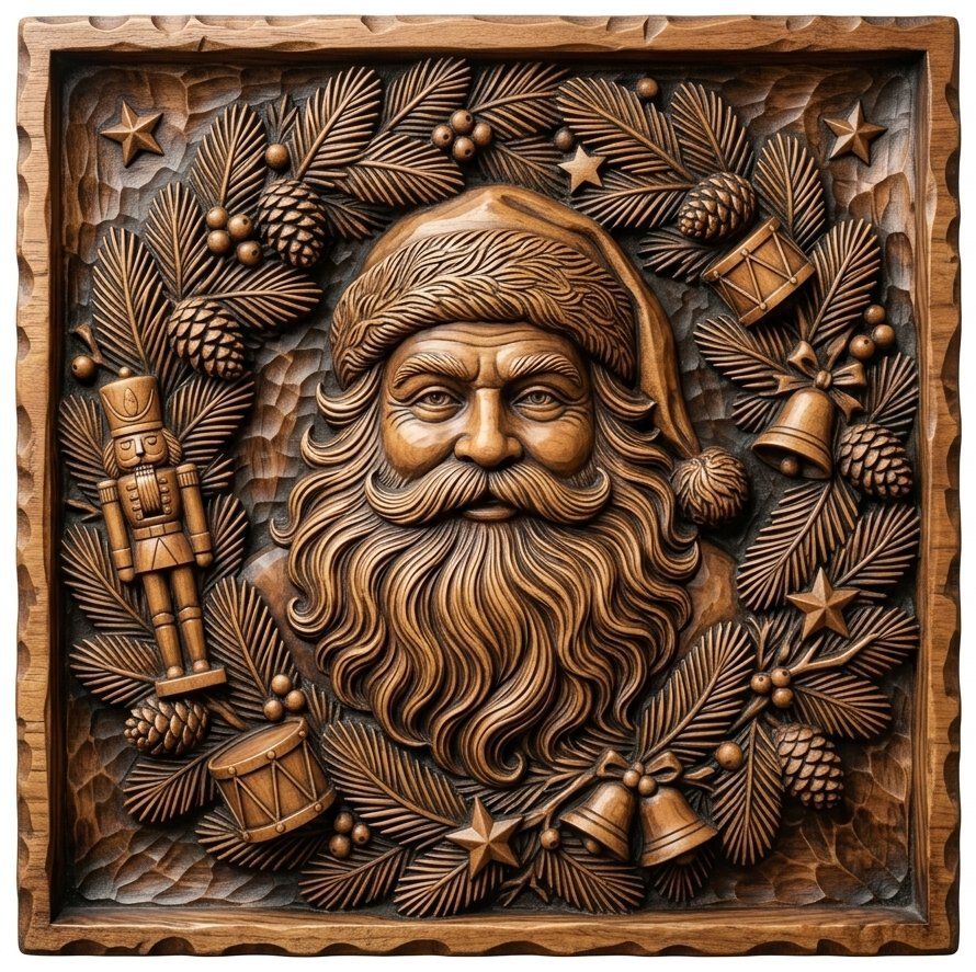 Traditional Santa Claus Wreath CNC Relief STL bas-relief STL — view 14