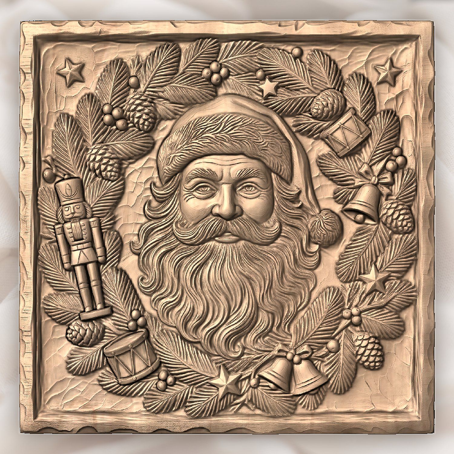 Traditional Santa Claus Wreath CNC Relief STL bas-relief STL — view 4