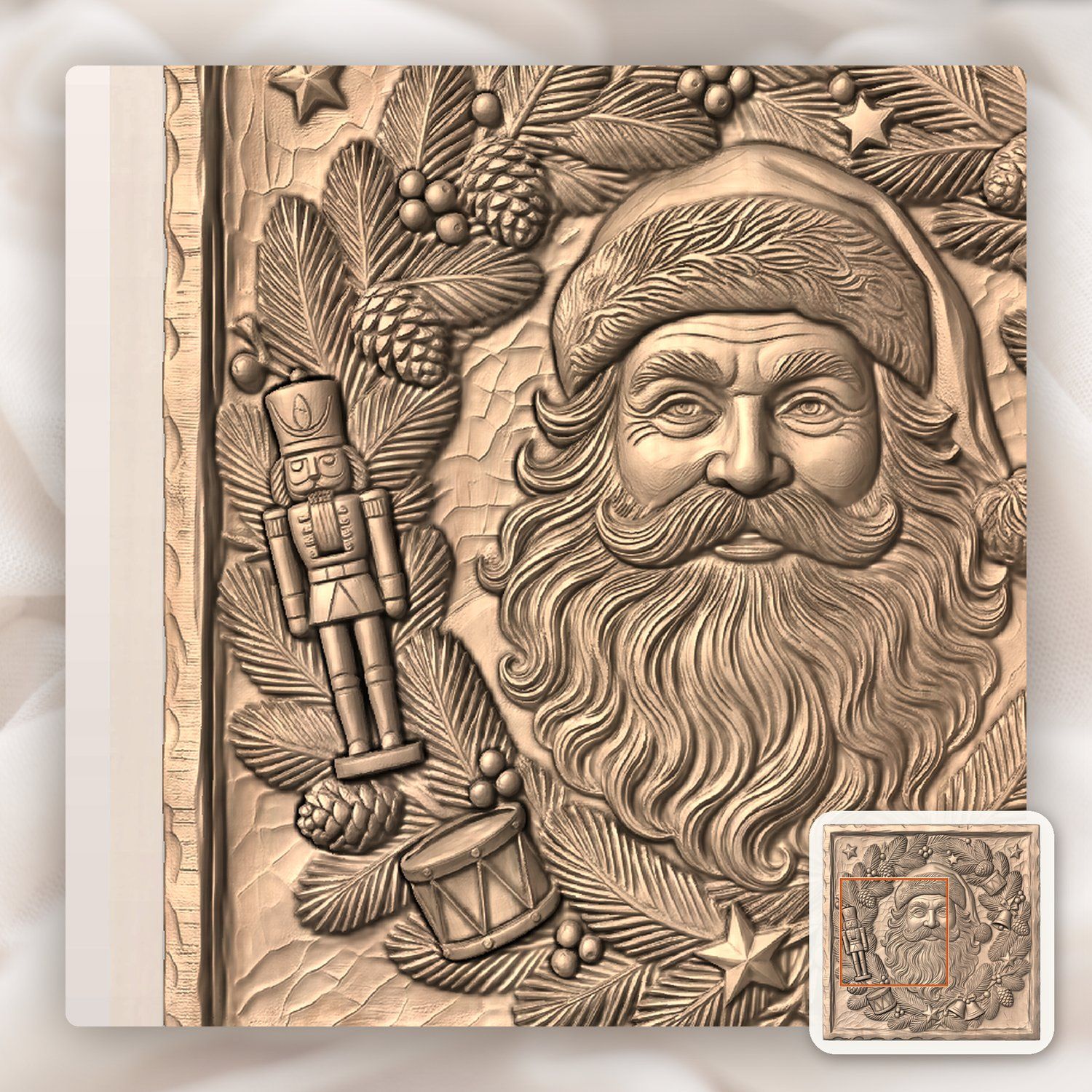 Traditional Santa Claus Wreath CNC Relief STL bas-relief STL — view 6
