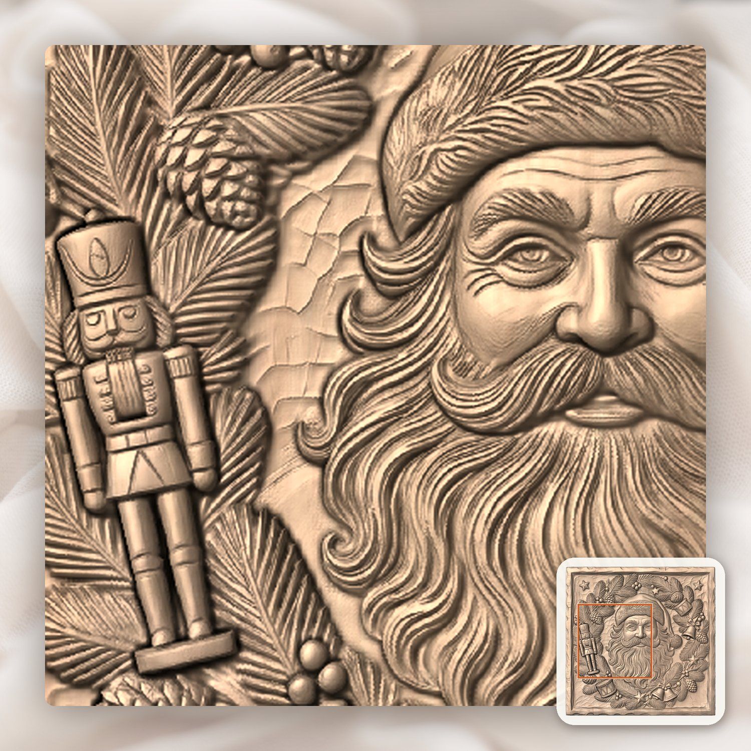 Traditional Santa Claus Wreath CNC Relief STL bas-relief STL — view 7