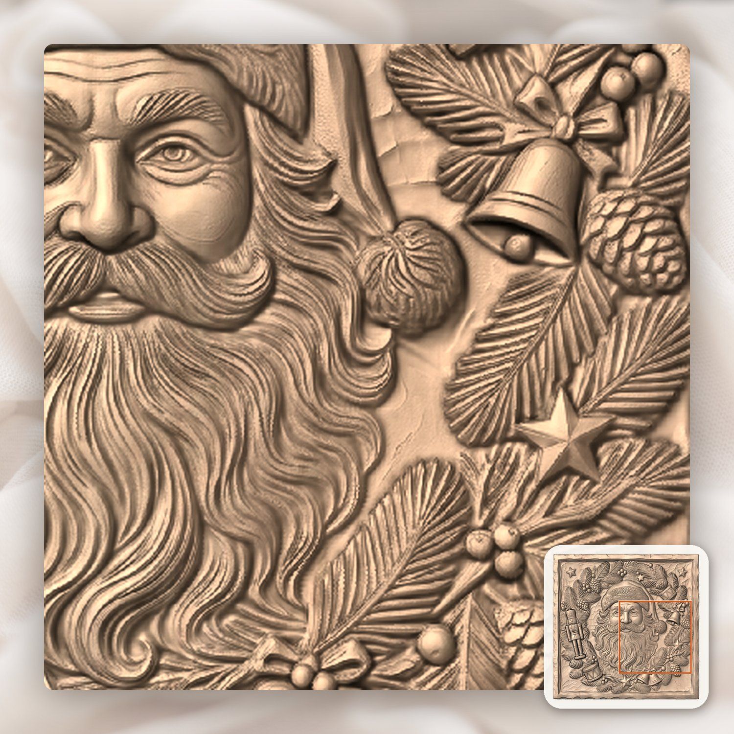 Traditional Santa Claus Wreath CNC Relief STL bas-relief STL — view 8