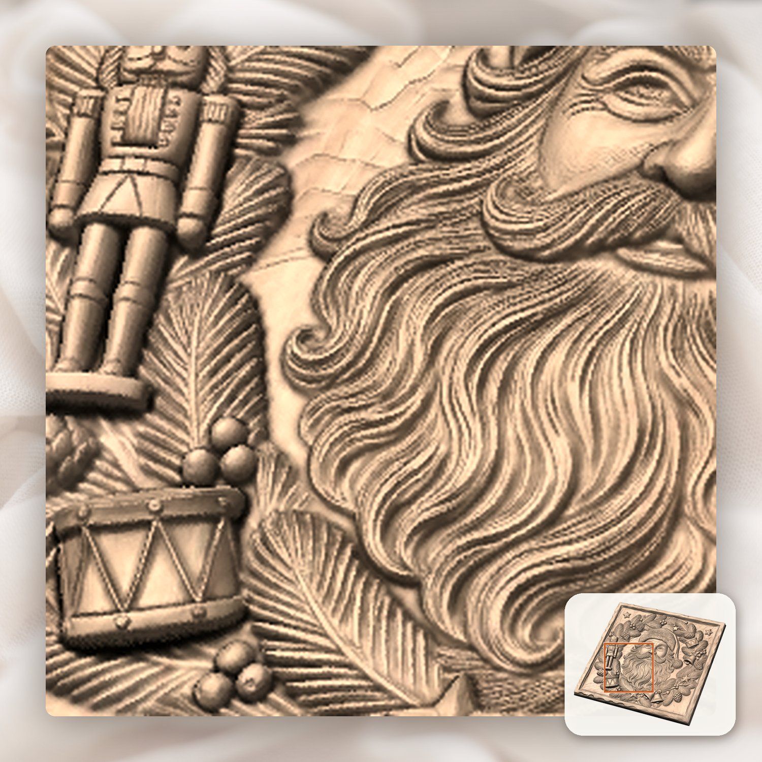Traditional Santa Claus Wreath CNC Relief STL bas-relief STL — view 9