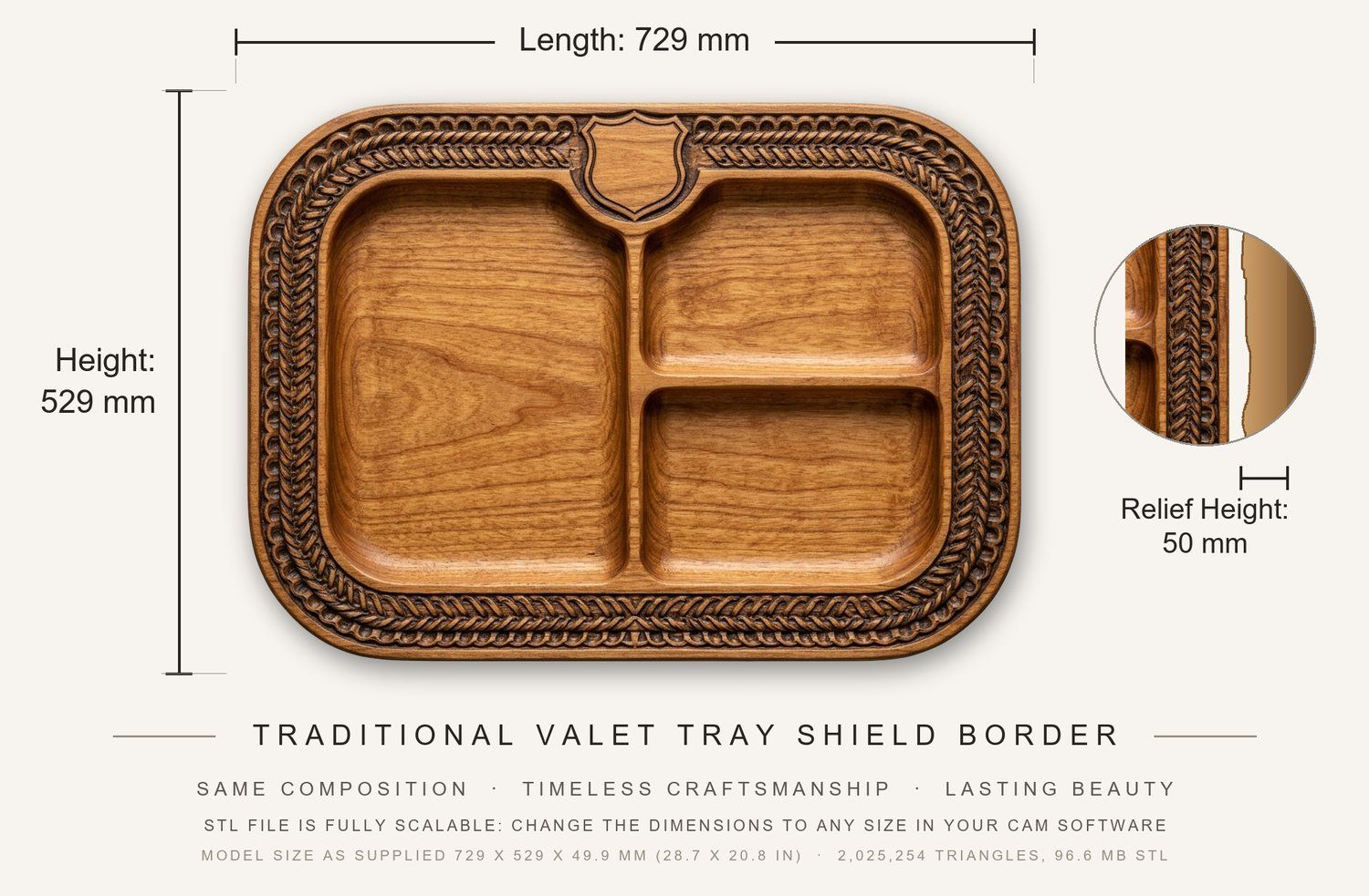 Valet Tray Shield Border CNC Relief STL bas-relief STL — view 13