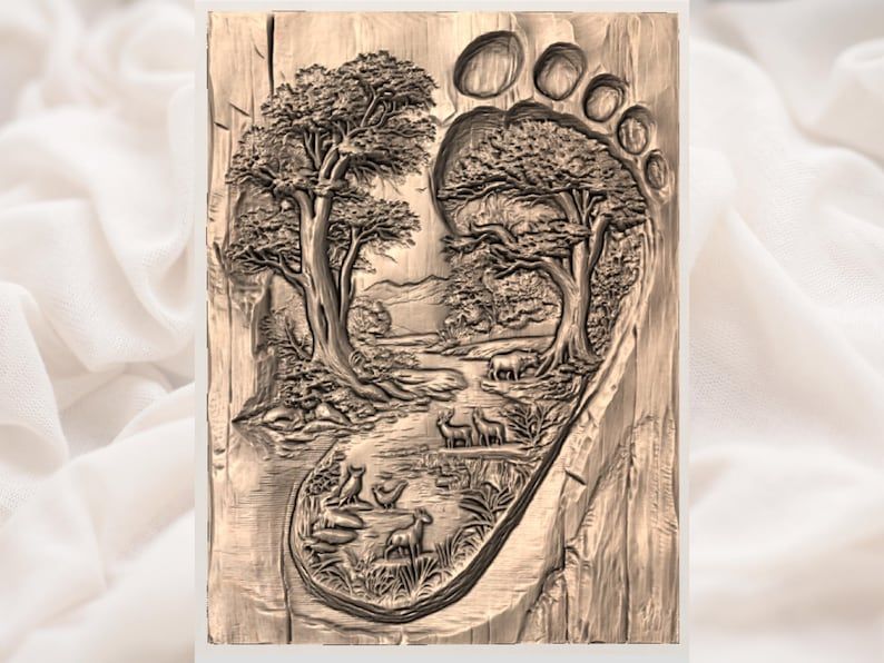 Footprint Forest Landscape Relief STL with Trees and Wildlife bas-relief STL — view 2