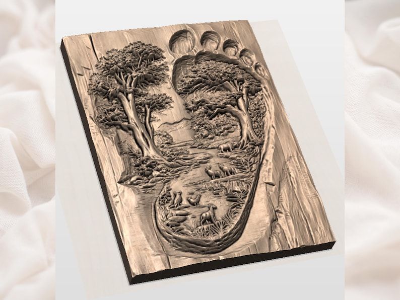 Footprint Forest Landscape Relief STL with Trees and Wildlife bas-relief STL — view 3