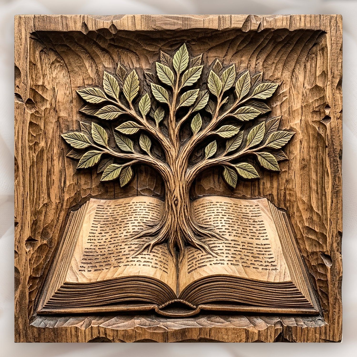 Tree of Knowledge Wisdom Book Wood Carving CNC Relief STL bas-relief STL design