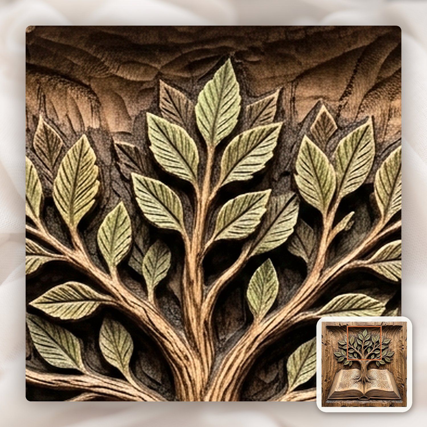 Tree of Knowledge Wisdom Book Wood Carving CNC Relief STL bas-relief STL — view 11