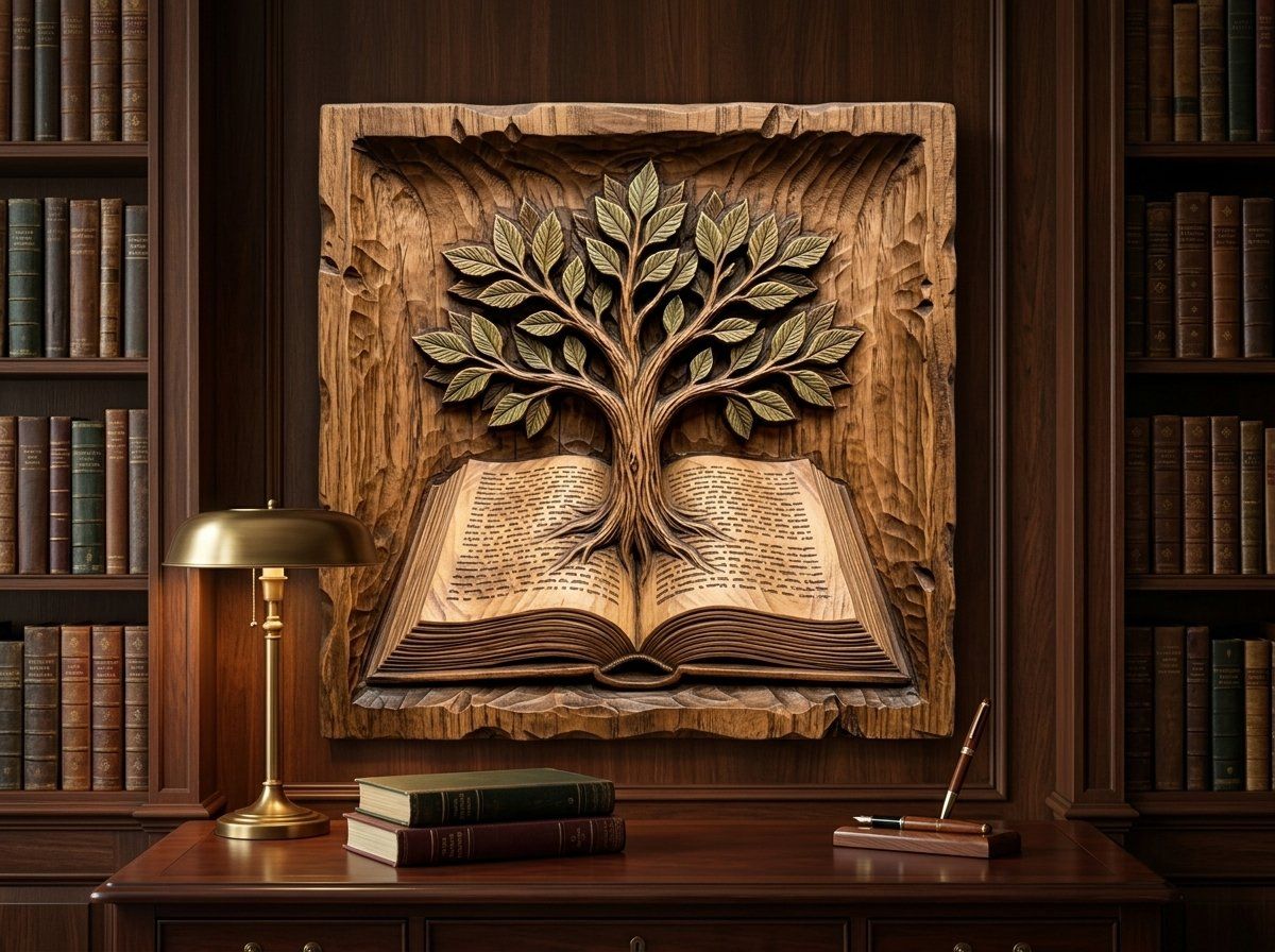 Tree of Knowledge Wisdom Book Wood Carving CNC Relief STL bas-relief STL — view 12