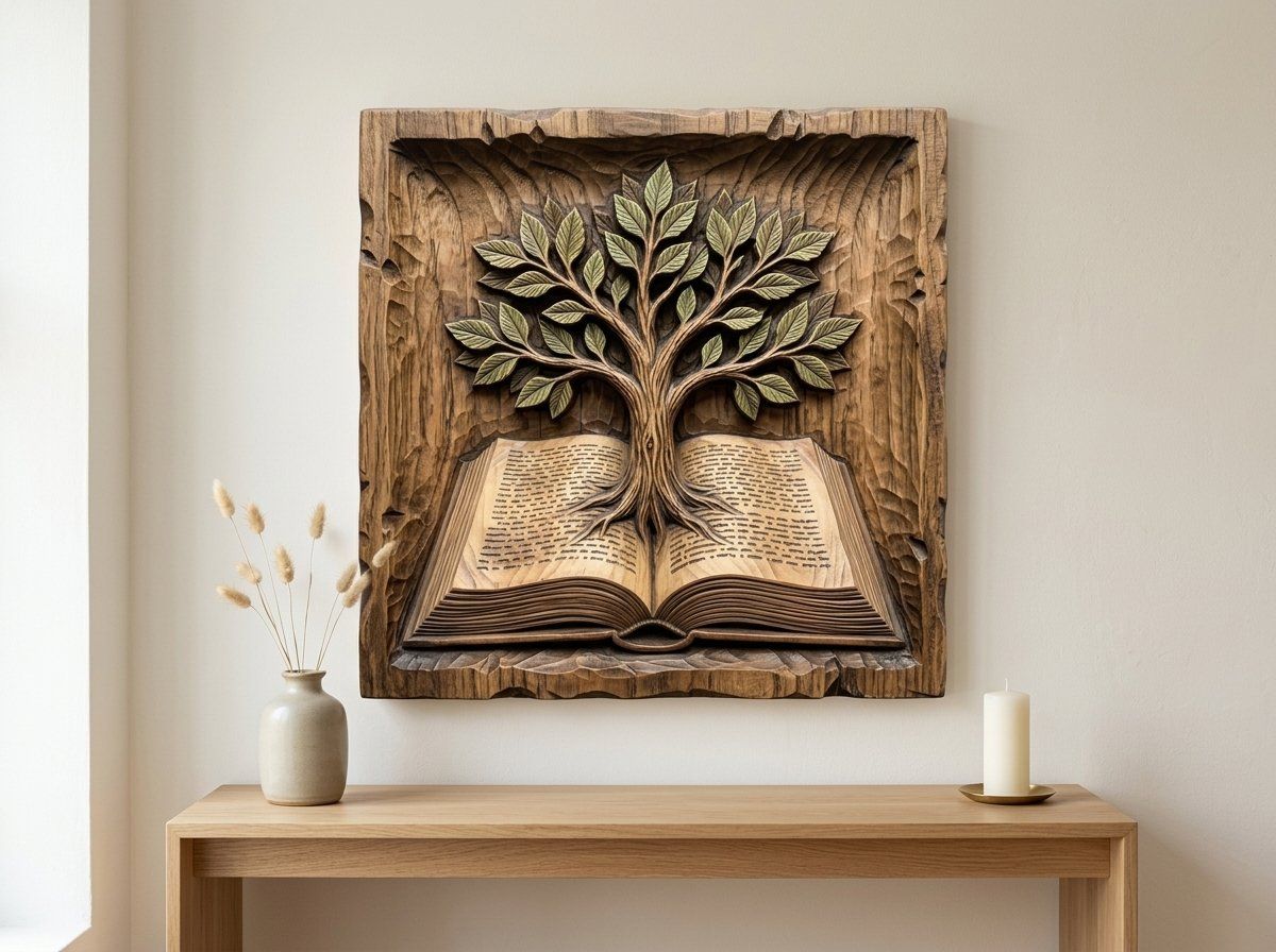 Tree of Knowledge Wisdom Book Wood Carving CNC Relief STL bas-relief STL — view 13