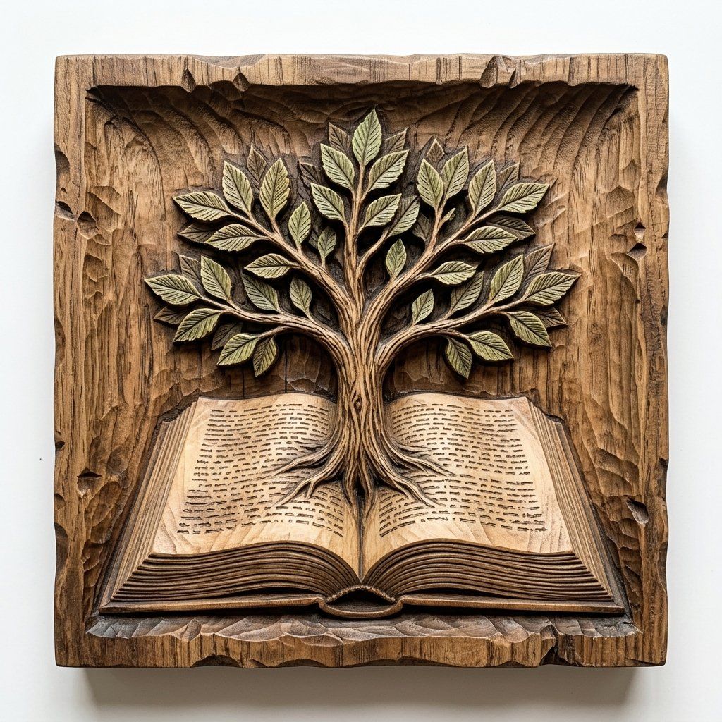 Tree of Knowledge Wisdom Book Wood Carving CNC Relief STL bas-relief STL — view 14