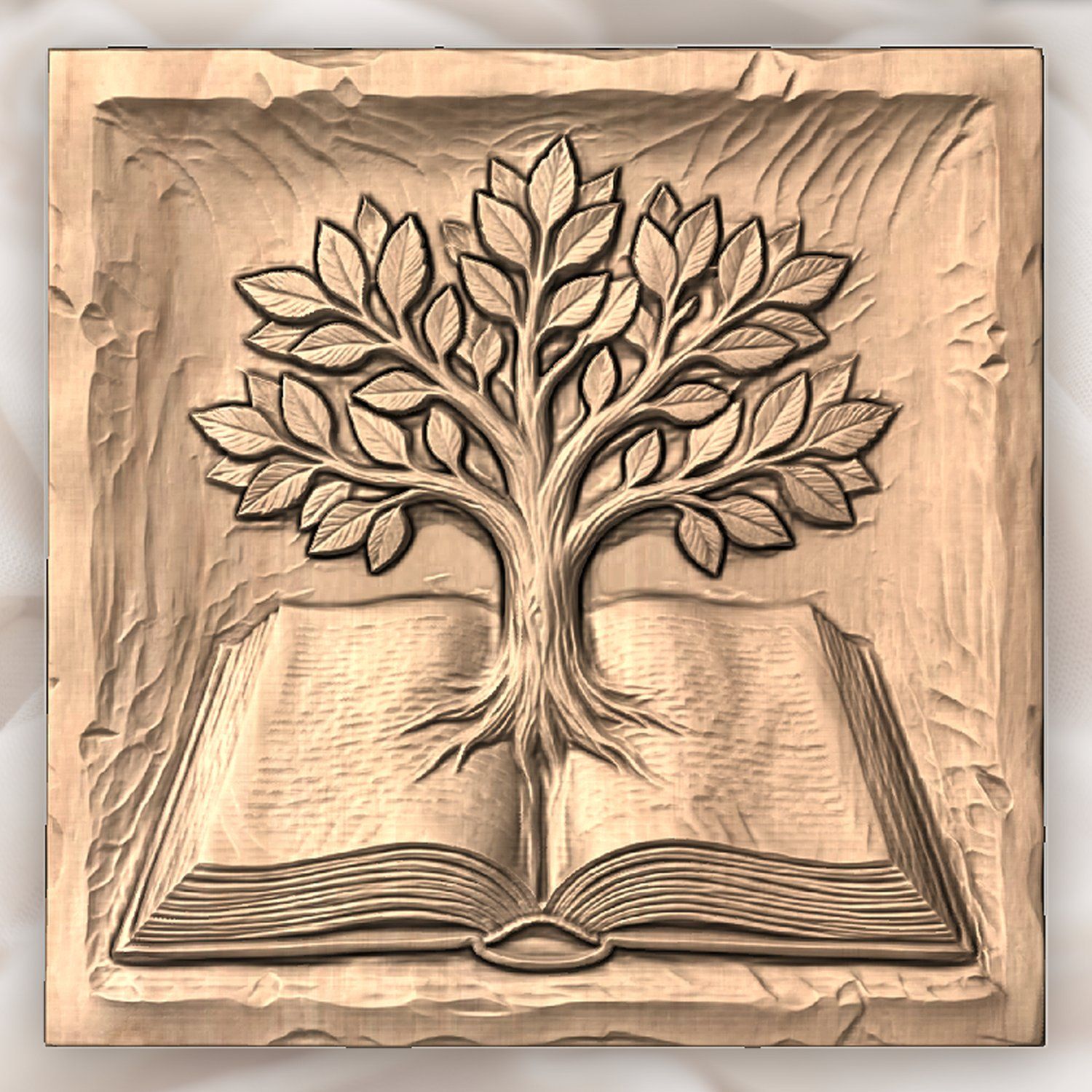 Tree of Knowledge Wisdom Book Wood Carving CNC Relief STL bas-relief STL — view 4